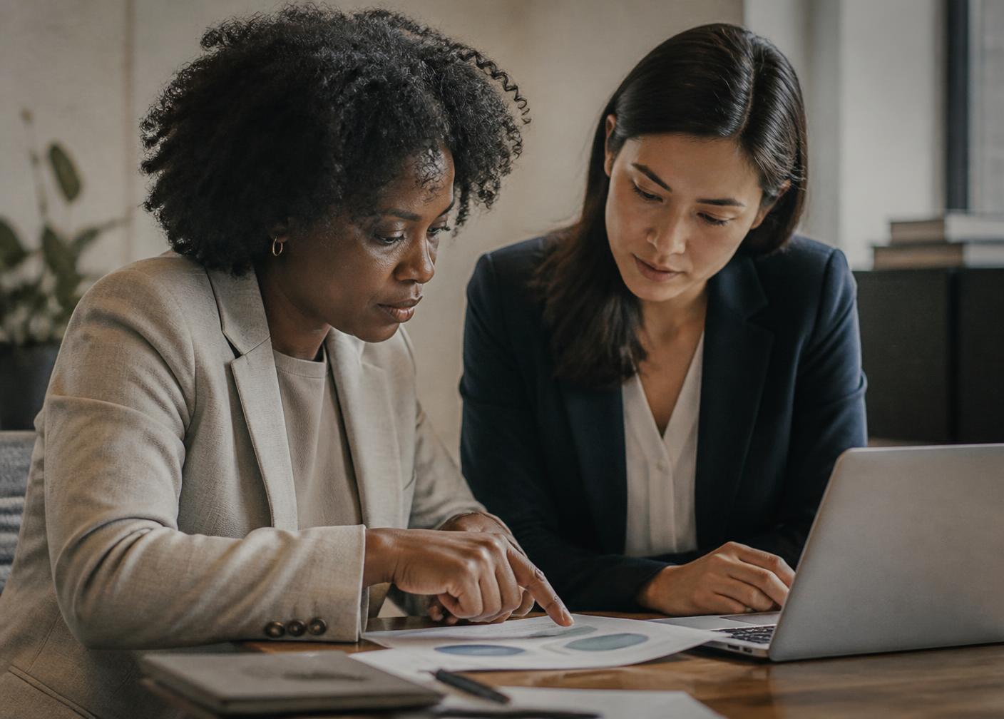 Two finance professionals reviewing a nonprofit's records and control documentation together