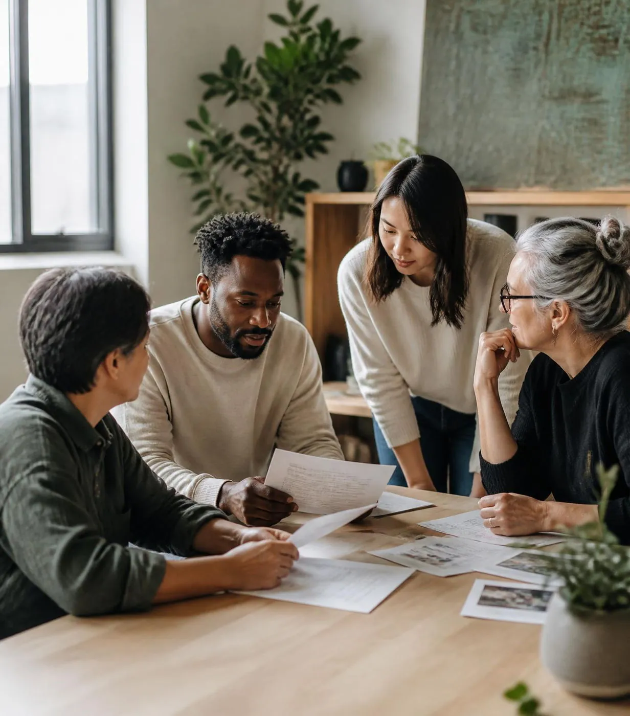 Nonprofit leaders reviewing financial reports together at a conference table